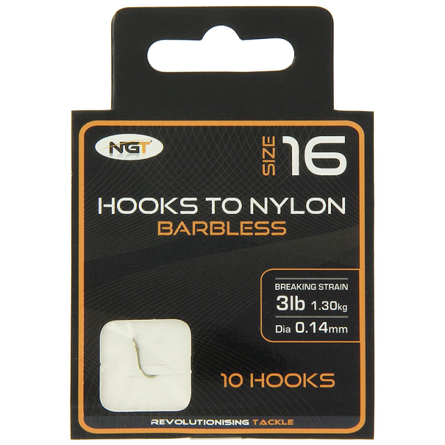 NGT Hook to Nylon Barbless Size 16