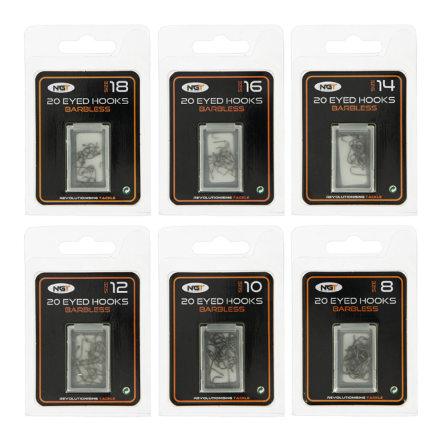 NGT Eyed Coarse Hooks Combo 6 Pack (Size 8, 10, 12, 14, 16 & 18)