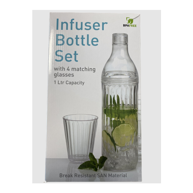 Flamefield Infuser 1 Litre Bottle Set with 4 Matching Glasses