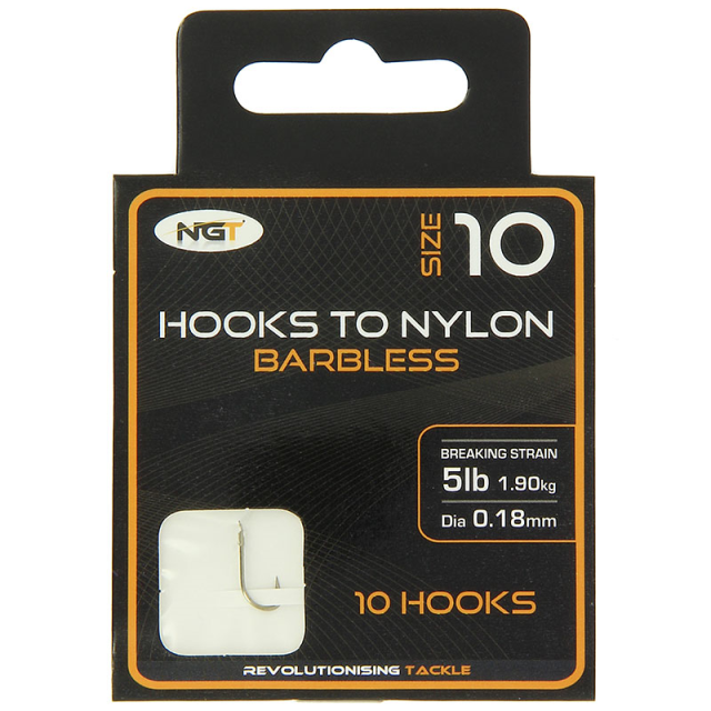 NGT Hook to Nylon Barbless Size 10