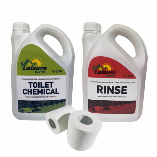 Tripple Pack 2L Toilet Chemical + 2L Rinse + 2 Rolls 