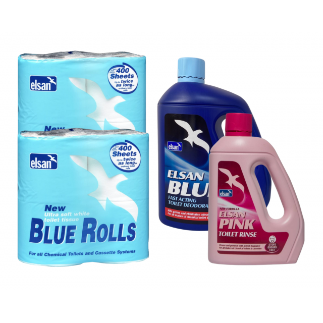 Elsan 4L Blue and 2L Pink Toilet Fluid + 8 Toilet Rolls Chemical