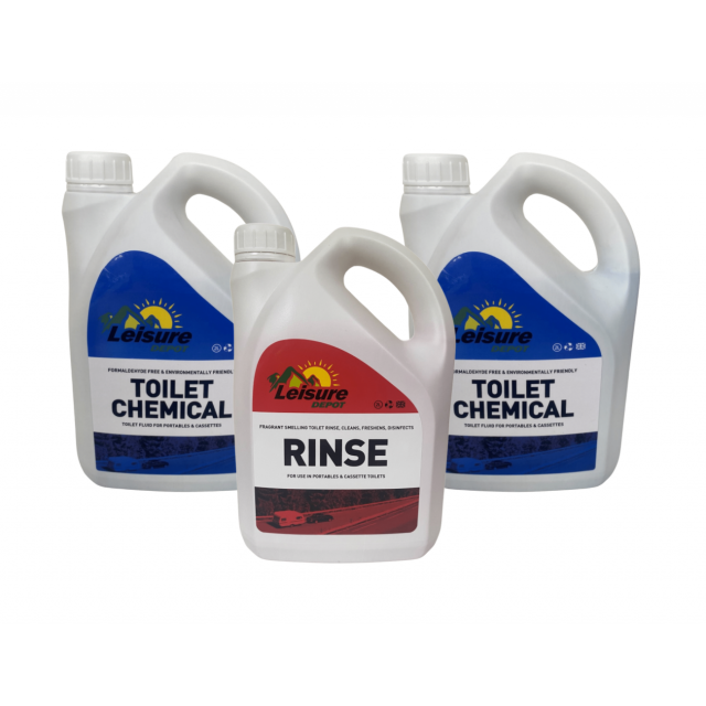 Leisure Depot Toilet Chemical Triple Pack 4 Litres Blue 2 Litre Pink Rinse