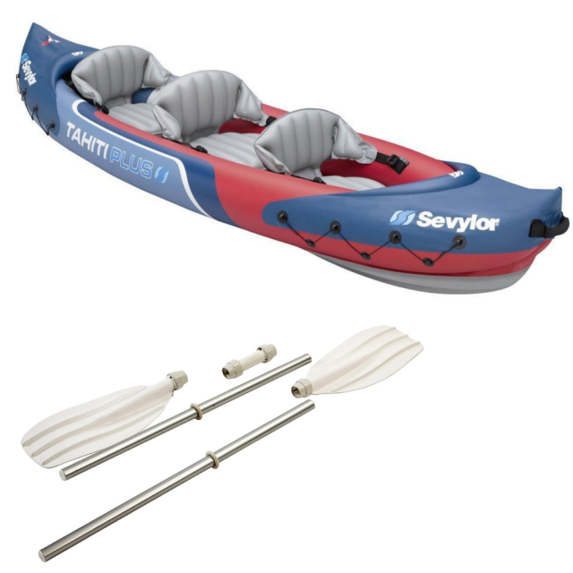 Sevylor 3 Person Inflatable Tahiti Kayak w/ 2 x FREE 5 Piece Bravo Paddle Sets