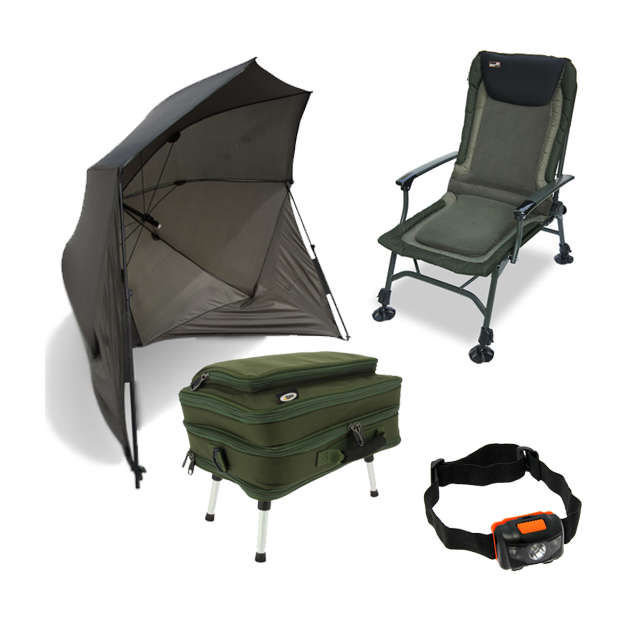 NGT Carp Case System PLUS WITH 50" Day Shelter, Specimen Chair, and Headlamp
