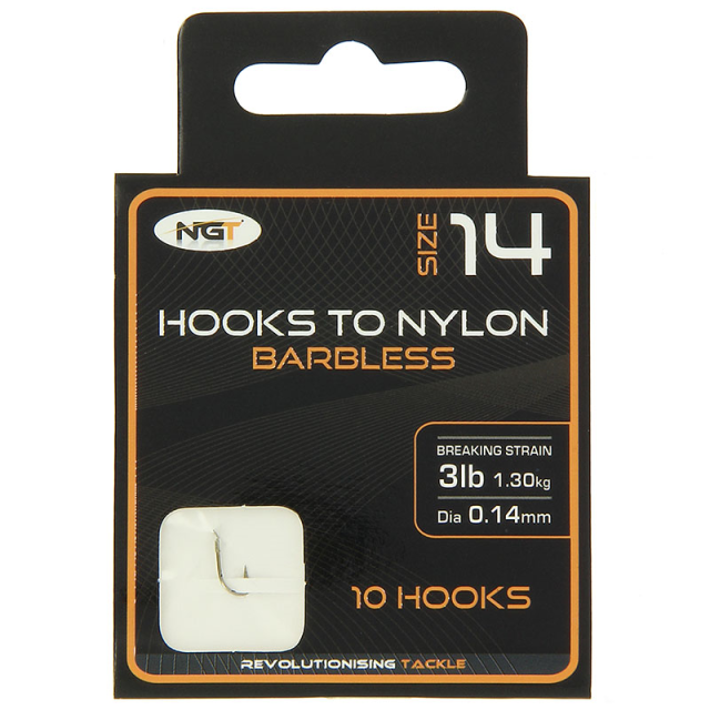 NGT Hook to Nylon Barbless Size 14